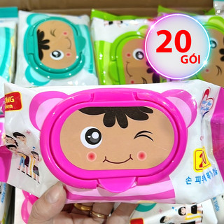 Set 20 gói khăn ướt khổ lớn 25g - khăn ướt đa năng không mùi cao cấp