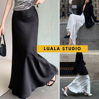 Chân váy lụa cạp trễ Luala dài 95cm qua mắc cá chân, dáng maxi xoè sang trọng quyến rũ, chất liệu satin mềm mịn