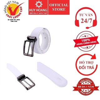 Dây nịt nam da bò Huy Hoàng viền chỉ màu trắng HP4140