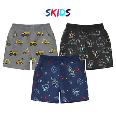 Quần đùi bé trai SKIDS quần thun ngắn cho trẻ em họa tiết oto khủng long đáng yêu