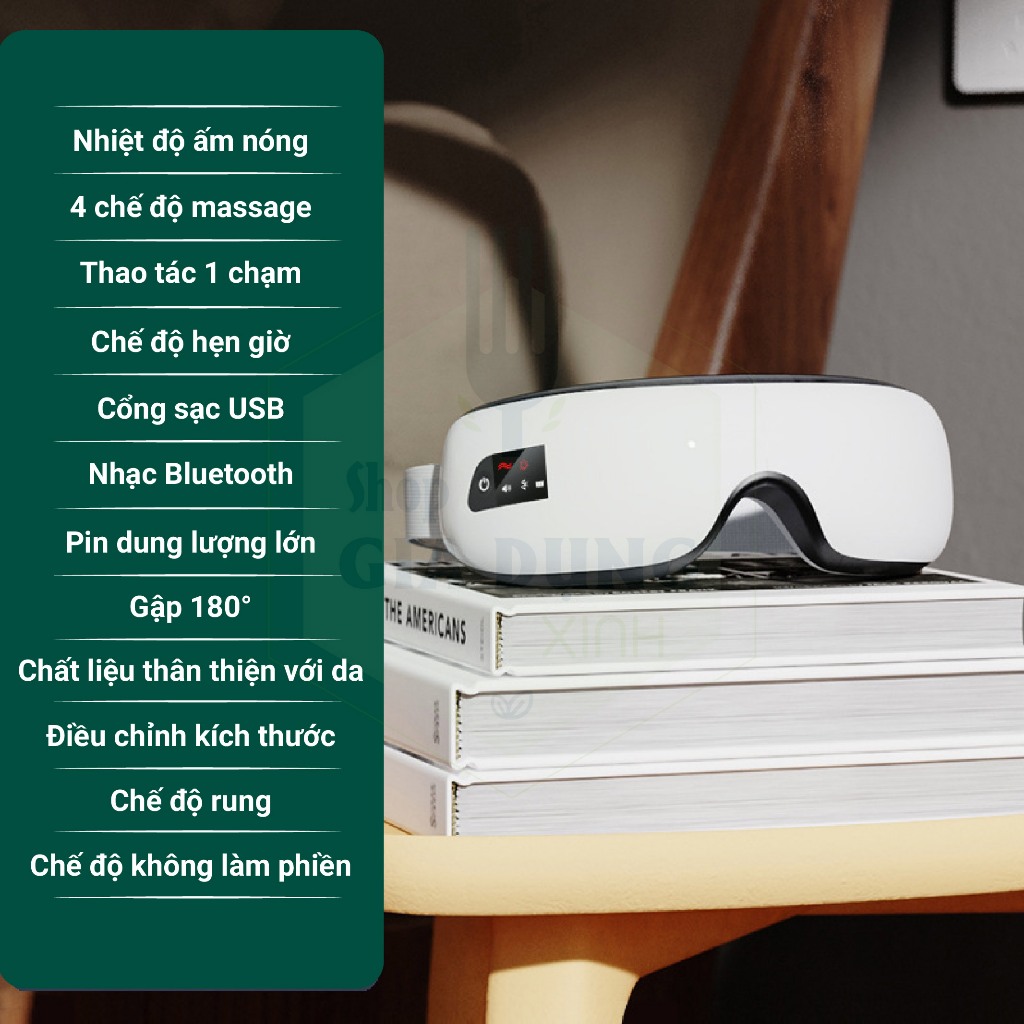Máy Massage Mắt 4 Chế Độ Massage Kết Hợp Chế Độ Rung Kết Nối Bluetooth, Làm Giảm Căng Thẳng Mệt Mỏi và Lưu Thông Máu