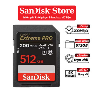 Thẻ nhớ SDHC SDXC Sandisk Extreme Pro 256GB / 512GB V30 U3 C10 UHS-I upto200 MB/s Bảo hành trọn đời
