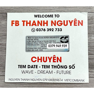 Tem thông số năm sản xuất super dream 2006 ( chuẩn zin )