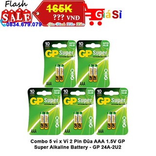 Combo 5 vỉ x vỉ 2 pin đũa aaa 1.5v gp super alkaline battery - gp 24a-2u2