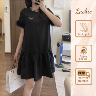  Váy bầu dáng suông babydoll thiết kế tay gắn lông vũ điệu đà sang chảnh.Thiết kế Lachic V37 