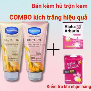 Viên kích trắng Alpha Arbutin 3 Plus 10 viên Thái Lan và Combo Dưỡng thể Vaseline Gluta 10x+ Viên Kích Trắng