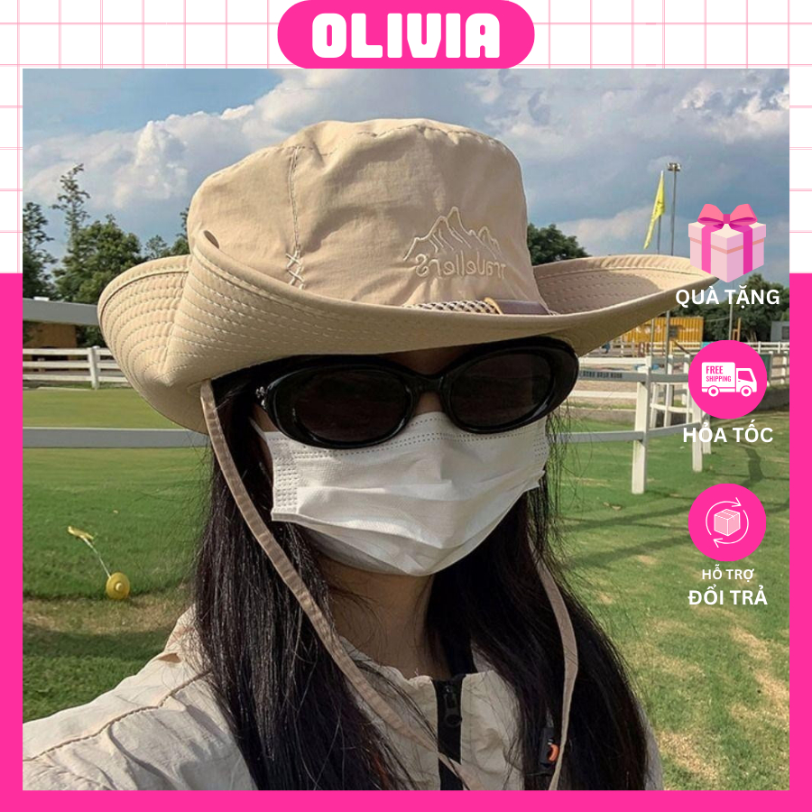 Mũ Bucket Vành Tròn Mũ Cao Bồi Nữ Vải Dù Trượt Nước Nón Vành Tròn Có Dây Quai Nón Có Lớp Lót Olivia MBK030