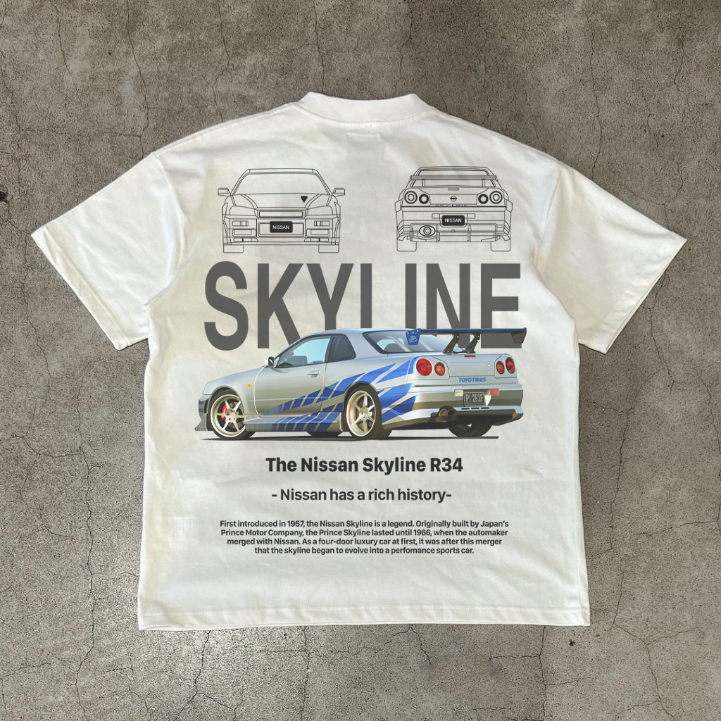 Áo thun unisex nam nữ GTR SKYLINE form oversized 100% cotton 250gsm