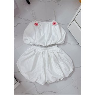 Set áo 2 dây bí kèm quần bí đính gấu dễ thương