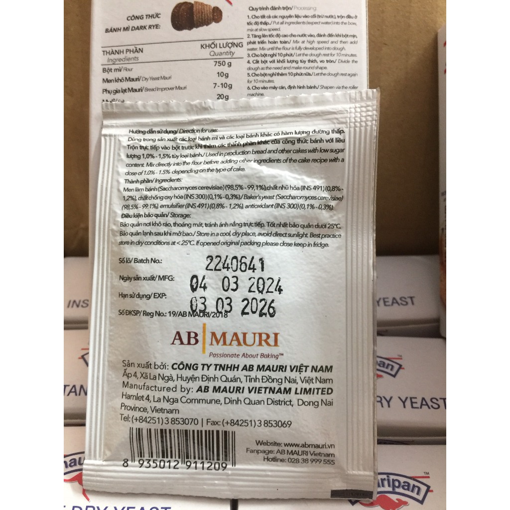 Men khô Men lạt MAURIPAN INSTANT DRY YEAST GÓI (10G) làm bánh