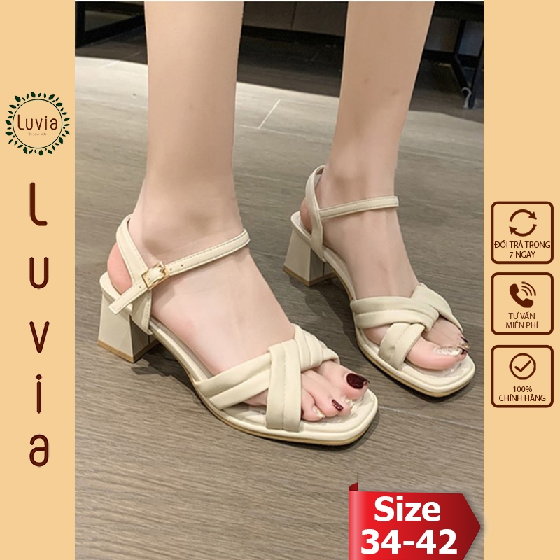 Giày cao gót sandal 5 phân quai chéo độn mút Luvia 96CG (Giày form nhỏ, chân mập tăng 1 size)