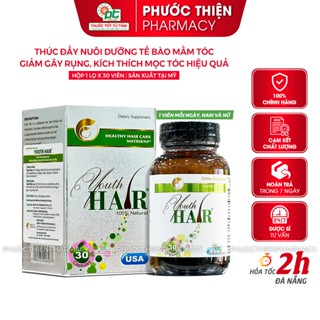 Viên uống giảm rụng tóc, kích thích mọc tóc Youth Hair lọ 30 Viên - Biotin Mỹ phuocthien