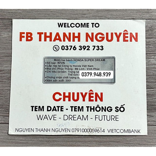 Tem thông số năm sản xuất super dream 2001 ( chuẩn zin )