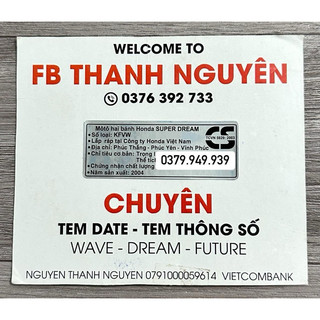 Tem thông số năm sản xuất super dream 2004 ( chuẩn zin )