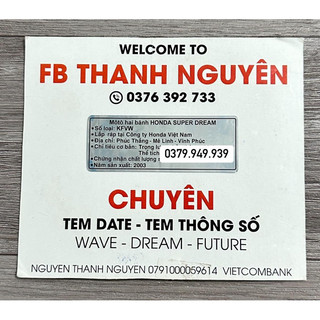 Tem thông số năm sản xuất super dream 2003 ( chuẩn zin )