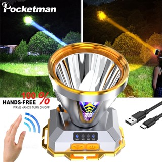 Đèn đội đầu siêu sáng kiêm sạc dự phòng TP90, pin trâu, chiếu xa dùng để soi cá hoặc làm việc ban đêm, có cảm biến ásáng