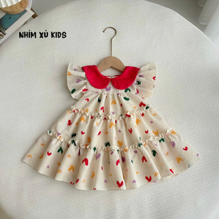 [4-28kg] Đầm Tim Babydoll NHÍM XÙ KIDS Cho Bé Gái 1 Tuổi Đến 8 Tuổi Chất Đũi Xốp V108
