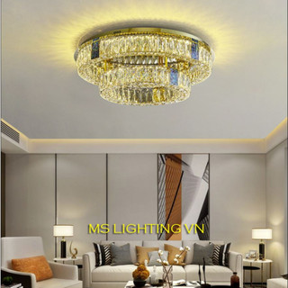 Đèn ốp trần pha lê HUMA thả khối tròn TG100 - kèm bóng LED và đế ốp trần có điều khiển từ xa