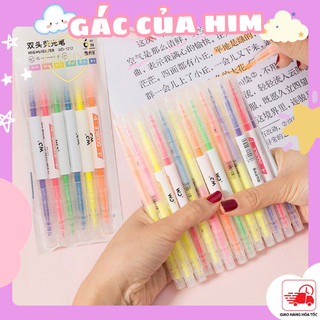 Set 6 bút highlight Pastel hai đầu đánh dấu nhớ dòng tiện lợi bút dạ quang 2 đầu