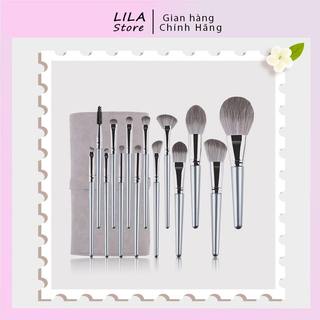 Bộ cọ trang điểm 14 cây cán bạc kèm bao da, lông siêu mịn, bám phấn xịn xò t31