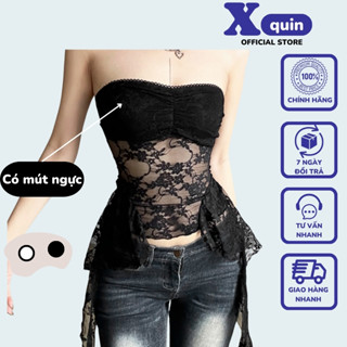 Áo ống ren cúp ngực có mút phối tà 2 bên cực sexy Xquin, Áo kiểu nữ phối ren phong cách gợi cảm Hàn Quốc