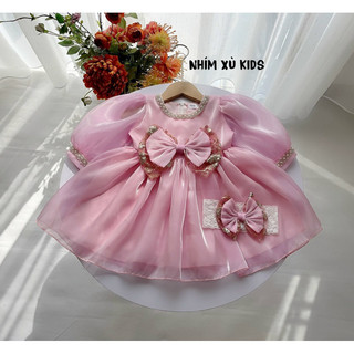 [4-28kg] Đầm Váy Công Chúa Tơ Hồng 𝐍𝐇𝐈́𝐌 𝐗𝐔̀ 𝐊𝐈𝐃𝐒 Cho Bé Gái 1 Tuổi Đến 8 Tuổi V105