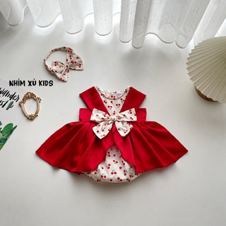 [3-12kg] Body Váy Cherry Đỏ NHÍM XÙ KIDS Cho Bé Gái Sơ Sinh, Đầy Tháng, Thôi Nôi B001