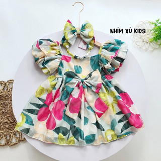 [4-28kg] Đầm Váy Công Chúa Tơ Lụa Hoa Xanh 𝐍𝐇𝐈́𝐌 𝐗𝐔̀ 𝐊𝐈𝐃𝐒 Cho Bé Gái 1 Tuổi Đến 8 Tuổi V073