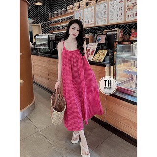 đầm 2 dây kẻ caro