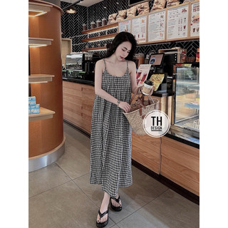 đầm 2 dây kẻ caro