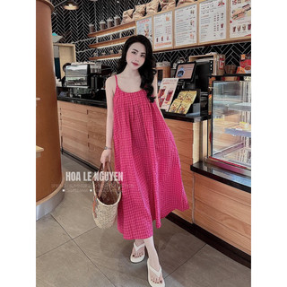 đầm 2 dây kẻ caro