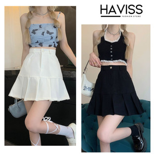 Chân váy xếp ly Haviss dáng a ngắn bigsize cạp lưng cao tôn dáng có khóa kéo cúc năng động cá tính thời trang Hàn Quốc