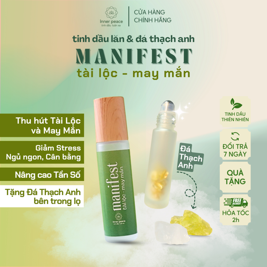 Tinh dầu Lăn MANIFEST thu hút TÀI LỘC, MAY MẮN Inner Peace | Tặng Hướng dẫn MANIFEST