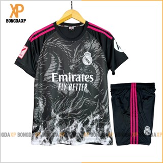 Áo Đá Bóng Real Madrid Đen Hồng 2024, Đồ Đá Banh Vải Thun Lạnh Cao Cấp