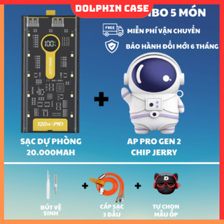 TAI NGHE AP2,AP3 PRO GEN 2 CHIP JERRY, SẠC DỰ PHÒNG TRONG SUỐT TẶNG KÈM CÁP SẠC 3 ĐẦU, BÚT VỆ SINH, ỐP TỰ CHỌN