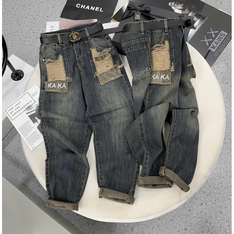 Quần jean baggy rách túi siêu đẹp dễ phối đồ, quần jean nữ lưng cạp cao phong cách ulzzang hottrend | BigBuy360 - bigbuy360.vn