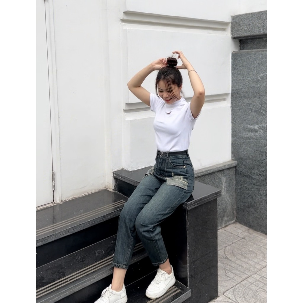 Quần jean baggy rách túi siêu đẹp dễ phối đồ, quần jean nữ lưng cạp cao phong cách ulzzang hottrend | BigBuy360 - bigbuy360.vn