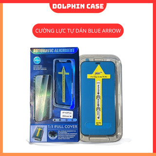 Kính cường lực tự dán blue arrow cho iphone , viền đen siêu mỏng, tĩnh điện chống bám bụi khi dán - Dolphin Case