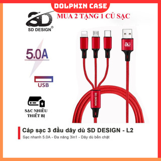  Cáp Sạc 3 Đầu L2 SD Design đa năng 3in1-Micro-Type C Dây Dù Sạc cho Samsung Oppo Xiaomi ip