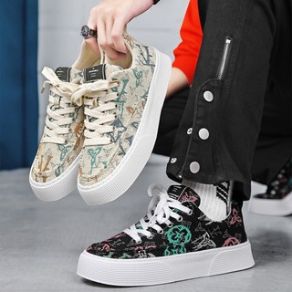 Giày Nam Sneaker Vải Canvas Thoáng Khí B135 Phối Họa Tiết Trẻ Trung