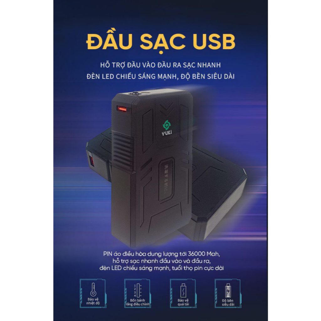 Pin lẻ áo điều hòa Nhật Bản YUKI PREMIUM - Pin 15 V, 36000 mAh, sử dụng 14-20h (Bảo hành 12 tháng)