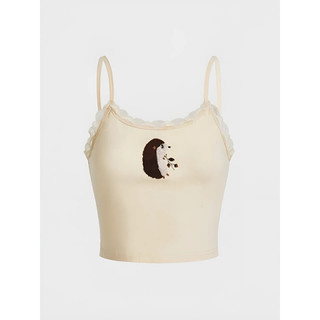 Áo hai dây viền ren dáng croptop thêu nhím