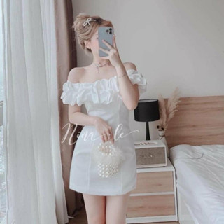 Đầm nữ ôm Body, Đầm hở vai viền bèo xinh xắn - BC01