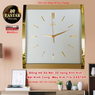 Đồng Hồ Treo Tường KIM TRÔI EASTAR Cao Cấp Mặt Kính Cong Màu Ánh Kim – Số In Nổi – Tặng Pin Maxell