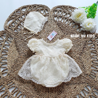 [3-12kg] Body Váy Ren Kem Đính Ngọc NHÍM XÙ KIDS Cho Bé Gái Sơ Sinh, Đầy Tháng, Thôi Nôi, Sinh Nhật Kèm Nón B038