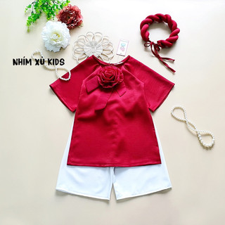 [4-28kg] Áo Dài Cách Tân Lụa Đỏ NHÍM XÙ KIDS Cho Bé Gái 1 tuổi - 8 tuổi Mặc Lễ Tết AD128