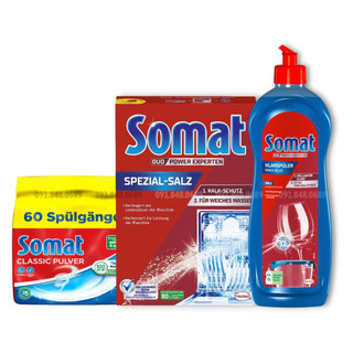 Combo bột rửa chén Somat 960g, muối Somat 1.2kg và nước làm bóng Somat 750ml