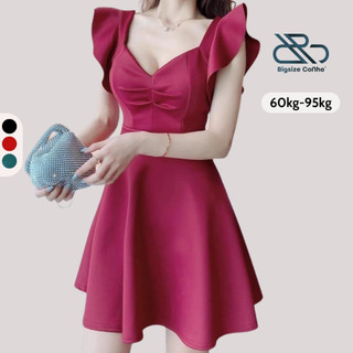 Đầm Dự Tiệc Bigsize Nữ Tay Cánh Tiên Váy Xòe Nhẹ Tạo Xếp Ly Vải Cotton Lạnh Nhún Lưng Dễ Mặc DTK7
