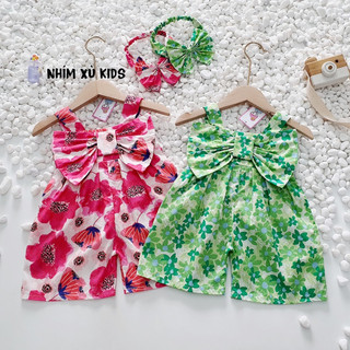 Sét Jumsuit Nơ Xanh Cho Bé Gái 4 Đến 28kg Chất Thô Lụa Hàng Châu [S023]