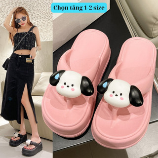 Dép kẹp ngón nữ độn đế 7cm gắn hình Mặt Cún, dép bánh mì xỏ ngón nữ Chọn tăng 2 size